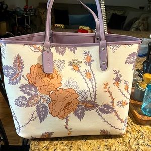 Reversible Lavender Leather Coach Tote